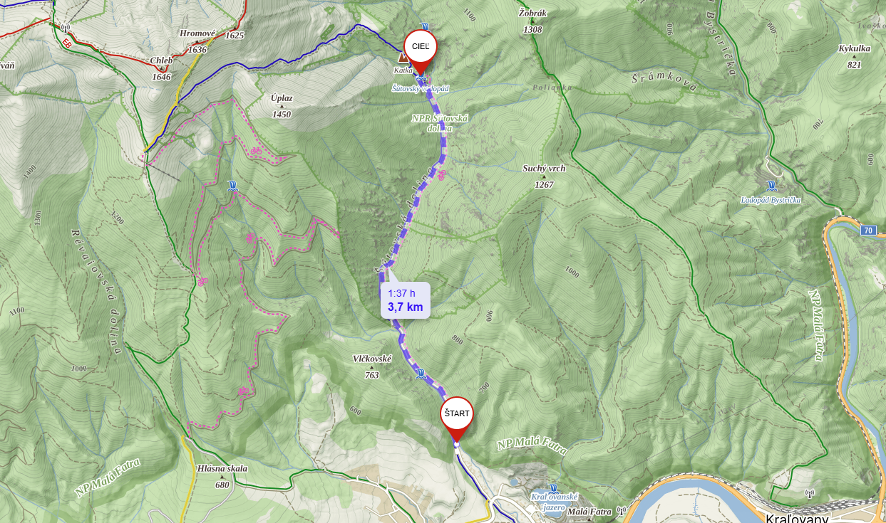 turčianska záhradka - mapa šútovský vodopad